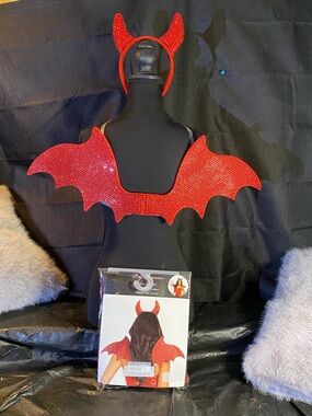 Red Sparkle Devil Wings and Horn Headband Kids Costume Accessory